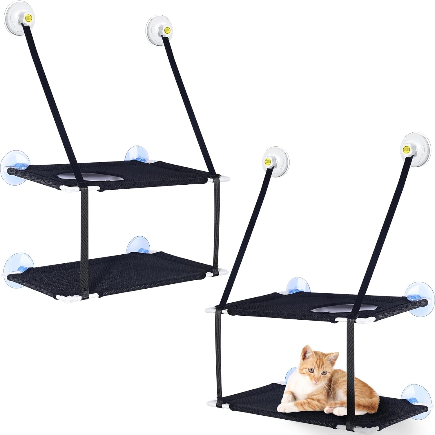 Purpeak 2 Pack Cat Window Perch Large Double Layer Cat Hammock for Window Cat Bed Safety Cat Shelves Space Saving Window Mounted Cat Seat Indoor Cat Ledge up to 55lb for Large Cats