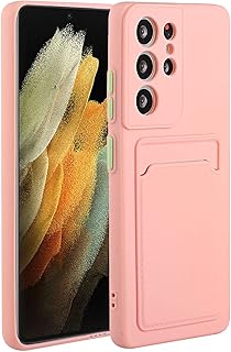 Didan Funda de silicona tipo cartera para Samsung Galaxy S23 Ultra, ultrafina de silicona líquida con tarjetero de crédito, a prueba de golpes, color rosa