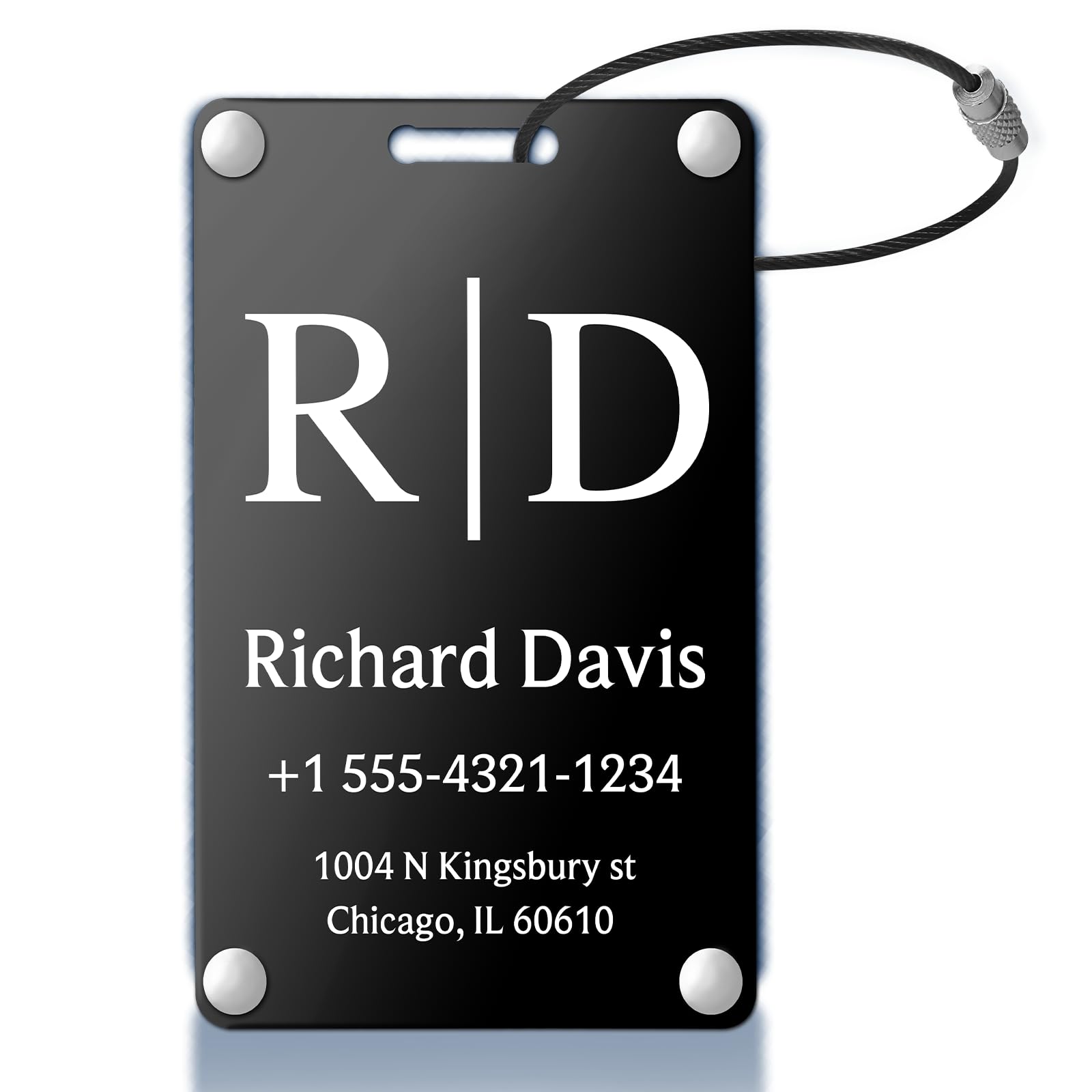 Personalized Luggage Tags for Suitcases - Monogram Style Aluminum Custom Luggage Tags for Backpacks & Bags, Sturdy, Waterproof & Heavy Duty (Black/