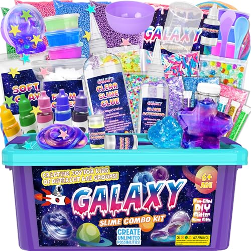 Toy Galaxy Glow in the Dark Slime Kit for Kids Ages 7-12 - DIY Butter, Foam, Glimmer, Crunchy, Cloud Slime - Fun Party Crafts Gift