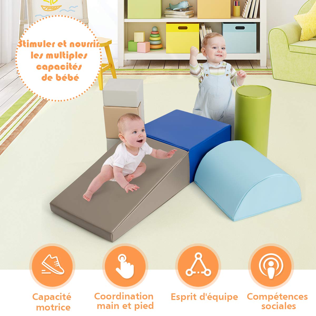 COSTWAY 6PCS Blocs de Construction en Mousse Fait en PU+EPE Colorée Jouets Educatifs pour Dvelopper Les Cpacités Mtrices des Enfants d'Âge Préscolaire, Bébés (Citron Vert)