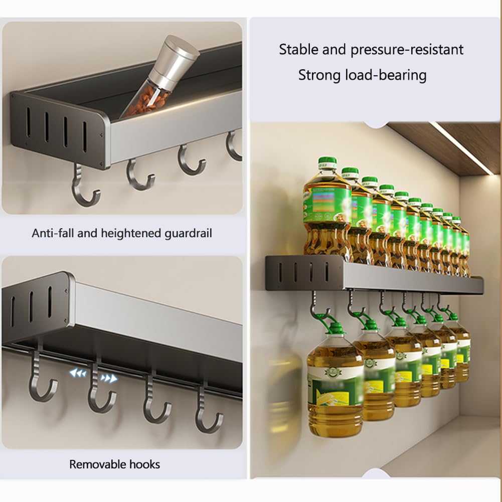 Organizador de especias gris montado en la pared, estantes de almacenamiento de cocina, fácil de montar, soporte de especias para armarios, organizador de especias esencial para cocinar en casa