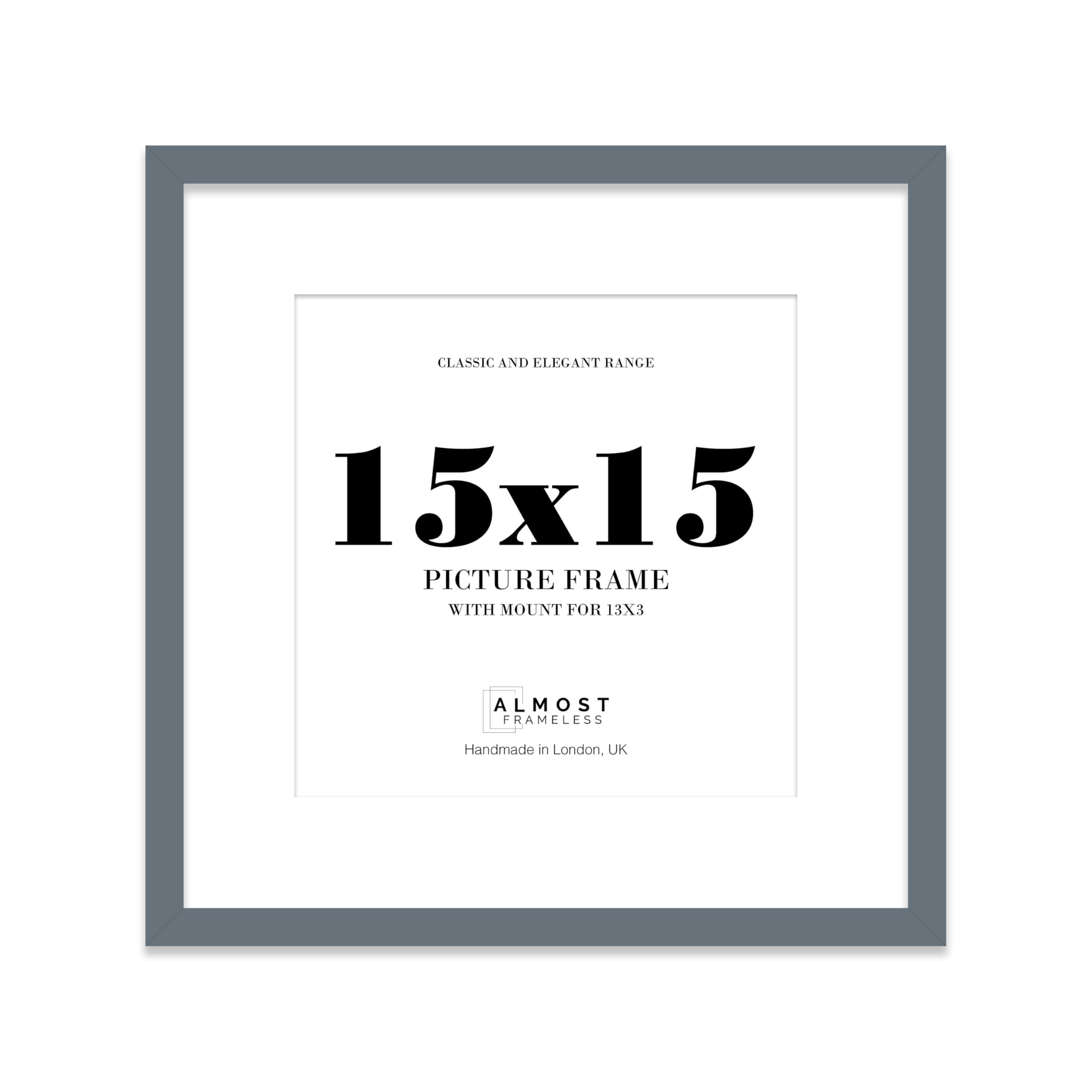 15x15 Grey Picture Frame with Mount for 13x13 Photos, Prints - Modern Square Wall Frame, 1 Pack