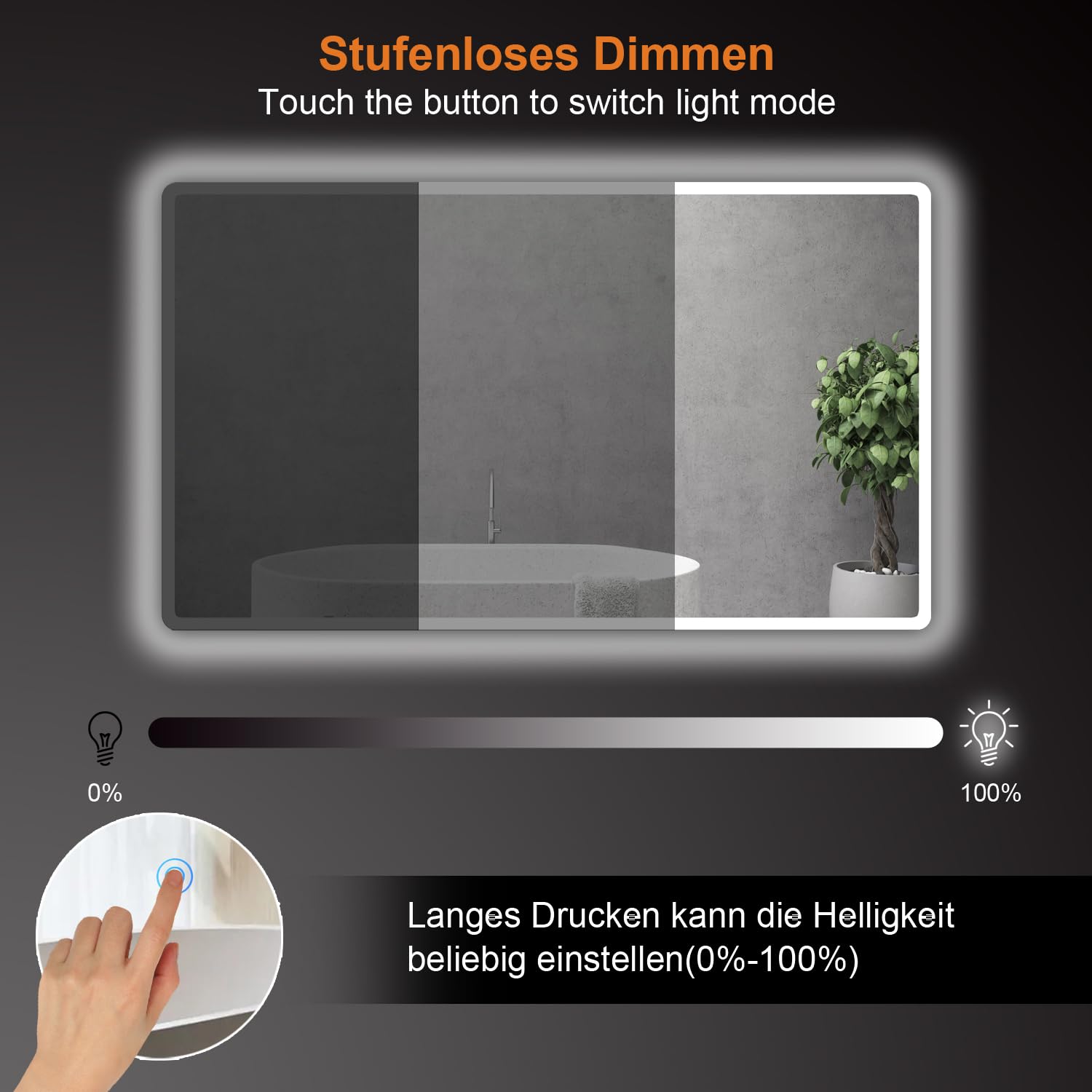 baklon Specchio da bagno con illuminazione, 120 x 70 cm, specchio da parete e interruttore touch, IP65 LED con funzione di memoria, 3 temperature di colore, orizzontale/verticale, vetro temperato HD