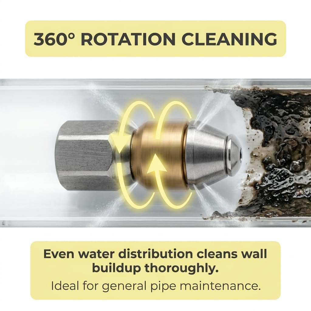 Lanza Karcher Boquilla de Agua de Alta Presion para Limpieza de Tuberias y Alcantarillado Rigida y Giratoria Acero Inoxidable y Laton Compatible con Conector G 1/8" IG