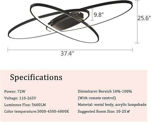 Miniatura 2 de Moderna lámpara de techo LED, lámpara de techo regulable, 72 W, 6400 lúmenes, luces ovaladas con control remoto, lámpara de techo geométrica LED de