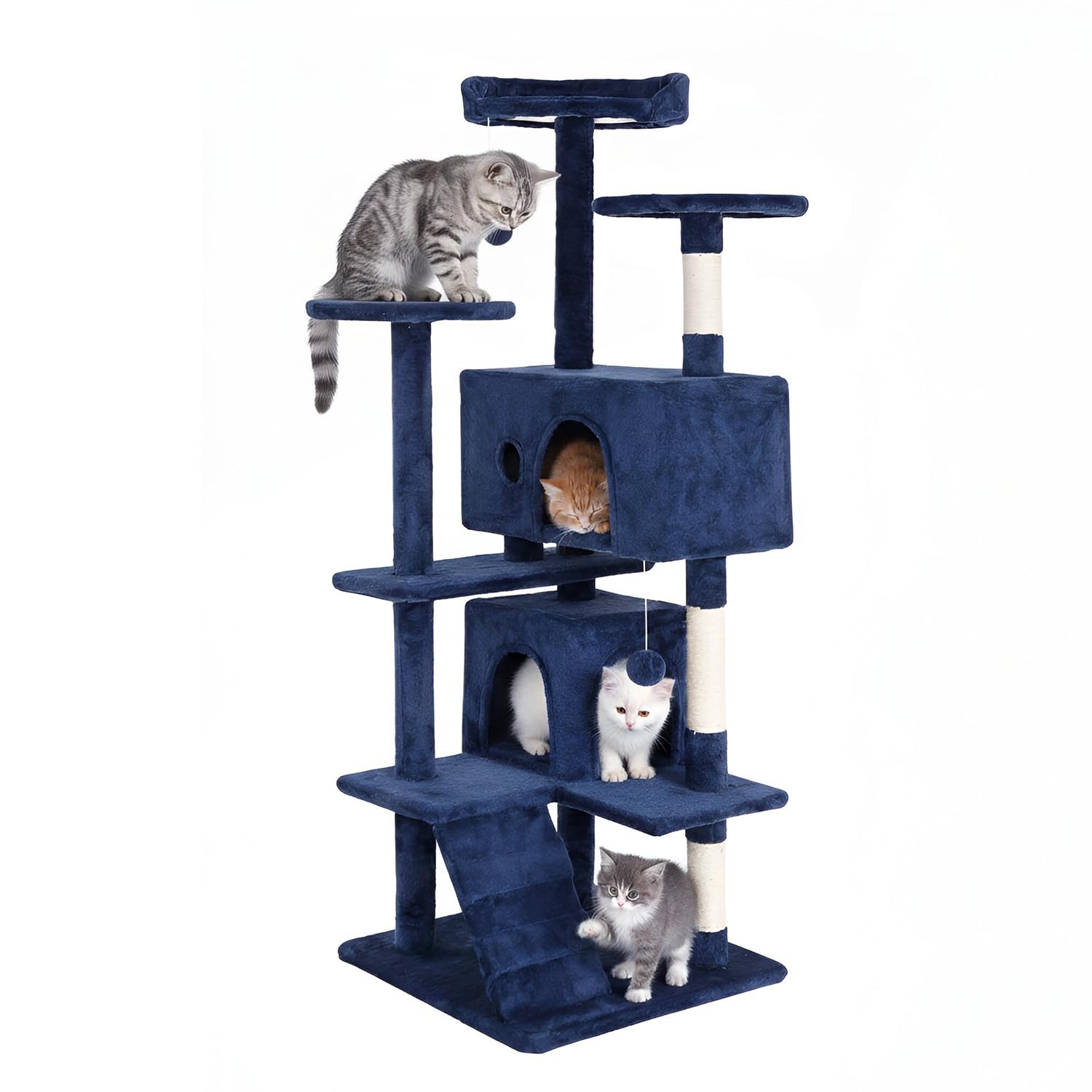 BestPet 139cm Cat Tree Tower for Indoor Cats,Multi-Level Furniture Activity Center with Scratching Posts Stand House Condo Funny Toys Kittens Pet Play House,Navy Blue