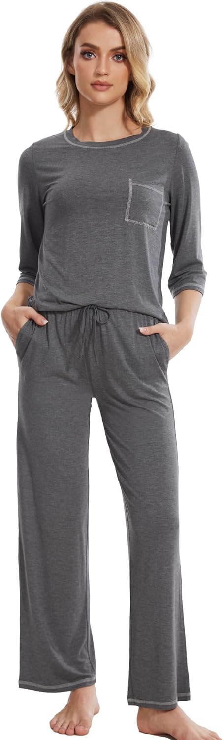 WiWi Bamboo Viscose Pajamas for Women 3/4 Sleeve Tops and Long Pants Cooling Sleepwear Pajama Set Super Soft Pjs Sets S-XXL - Image 4