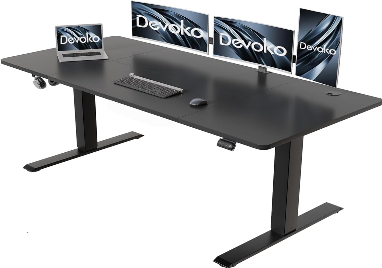 Devoko Höhenverstellbarer Schreibtisch mit Kabelwanne, Elektrisch Höhenverstellbarer Stabiler Stehpult, Computertisch 2-Funktions-Memory, Ergonomischer Steh-Sitz Tisch