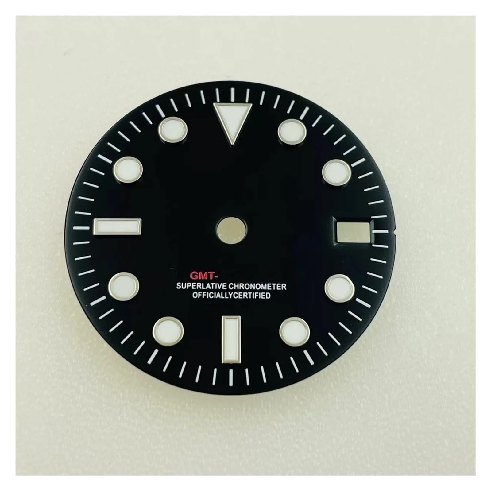 ZHGUIMING Cadran S GMT de 28,5 mm for Montre à Mouvement NH34/NH35, Accessoires de Modification, Index argenté Lumineux Bleu, fenêtres de Date, Partie de Cadran Noir(A4)