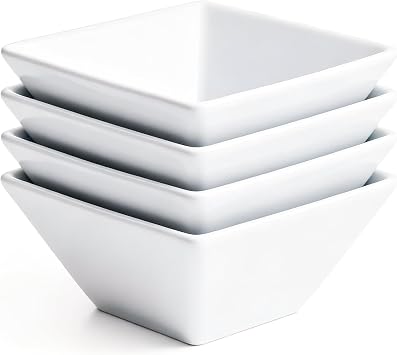 White Serving Bowls, 20 Oz White Bowls Set of 4, Ceramic Square Bowls for Fruit, Snacks, Soup and Desert Bowl, 6" Cereal Bowls