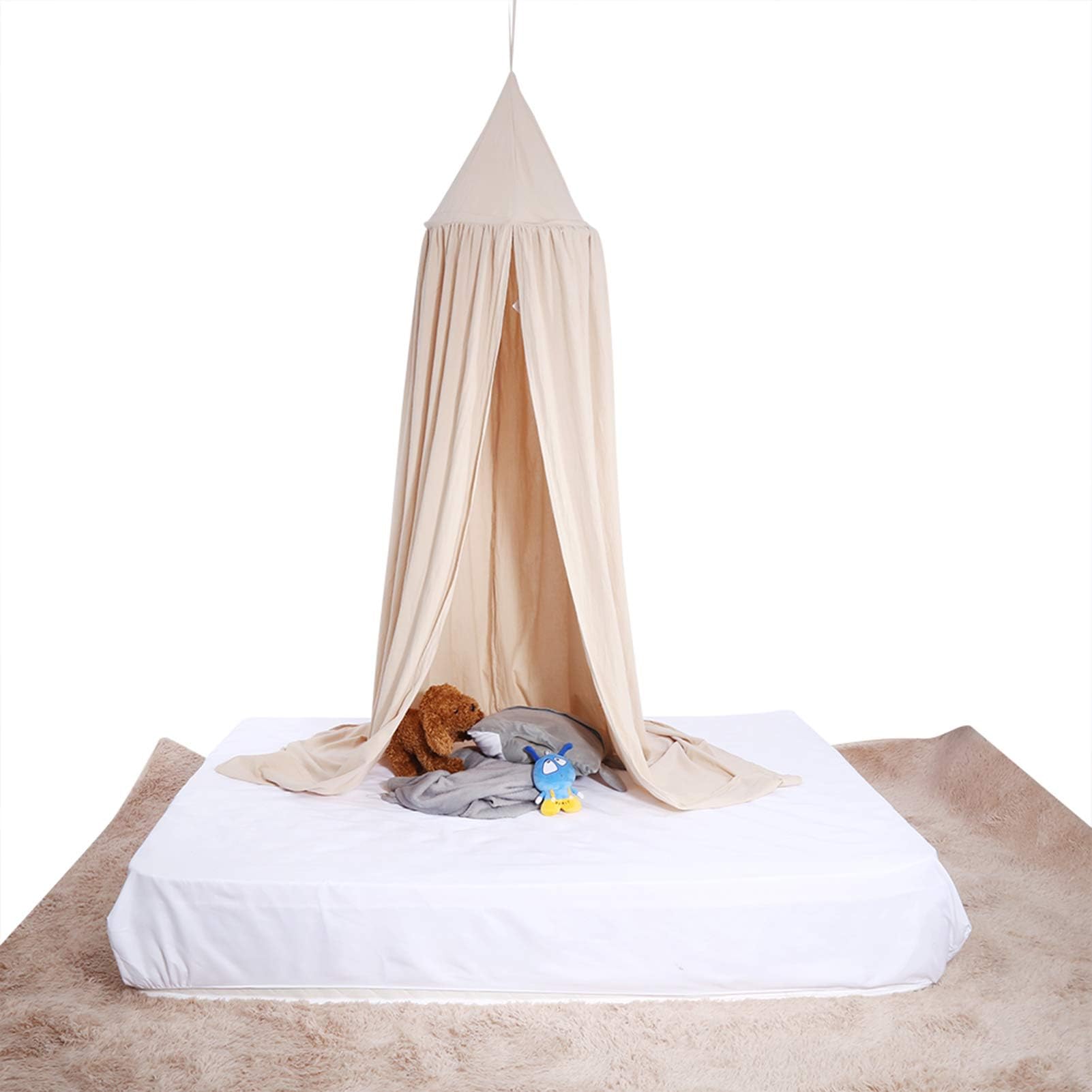 Rundes Babybett Moskitonetz Kuppel aus Baumwolle, Khaki Baldachin Vorhang für Kinderbett mit Stahlring, 235cm Höhe, 50cm Durchmesser, inkl. Montagezubehör