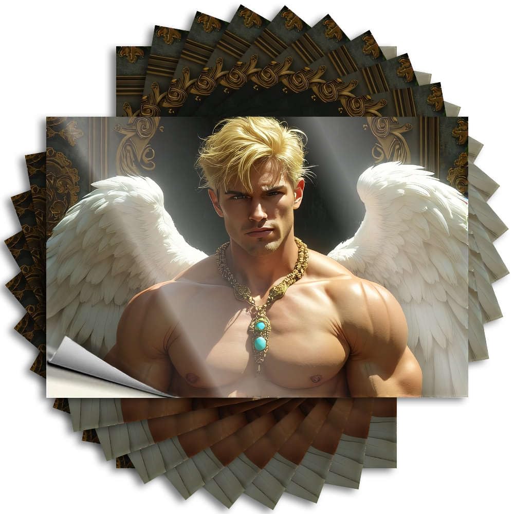Funny Cover Decal - Golden Wings, Muscular Chest, Ornate Necklace. Metal Durable Sticker Easy Apply for Halloween Decor(6X9CM)