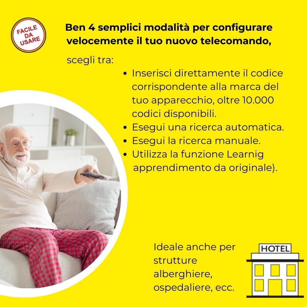 Digiquest EASY Telecomando Universale TV con Tasti Grandi, Facile da Usare, Ideale per Hotel, Ospedali, RSA e Anziani
