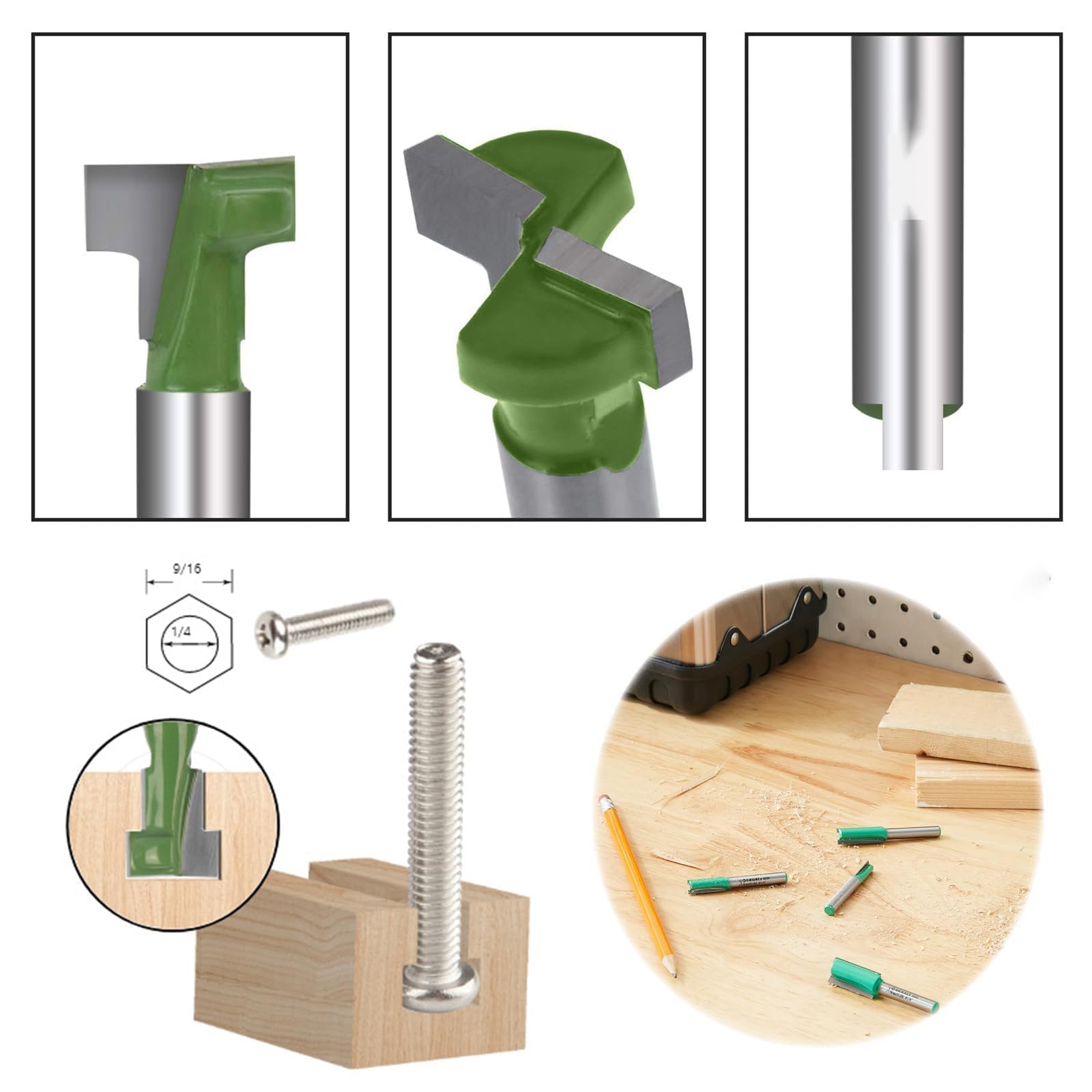 6 Pièces Set Coupe de Bois T-Slot, Fraise en Rainure en T, Routeur à Rainure en T Forme Routeur Bits, Fraise À Rainure En T, Pour Outils électriques Outil de Menuiserie