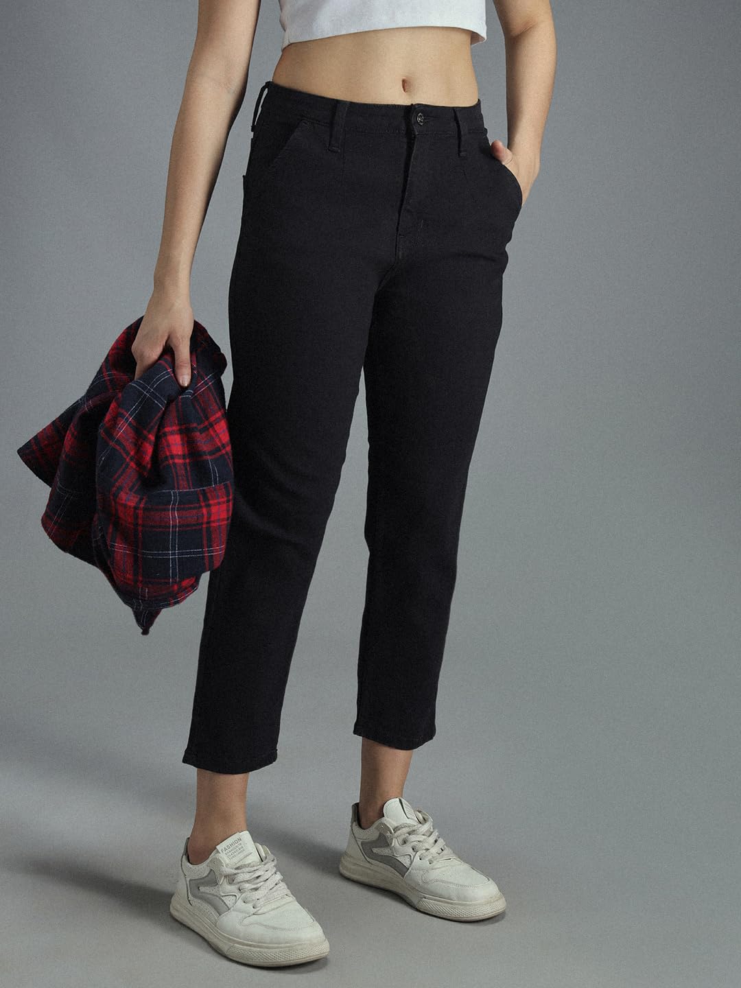 HIGH Star damskie czarne dżinsy Mom Fit Stretch