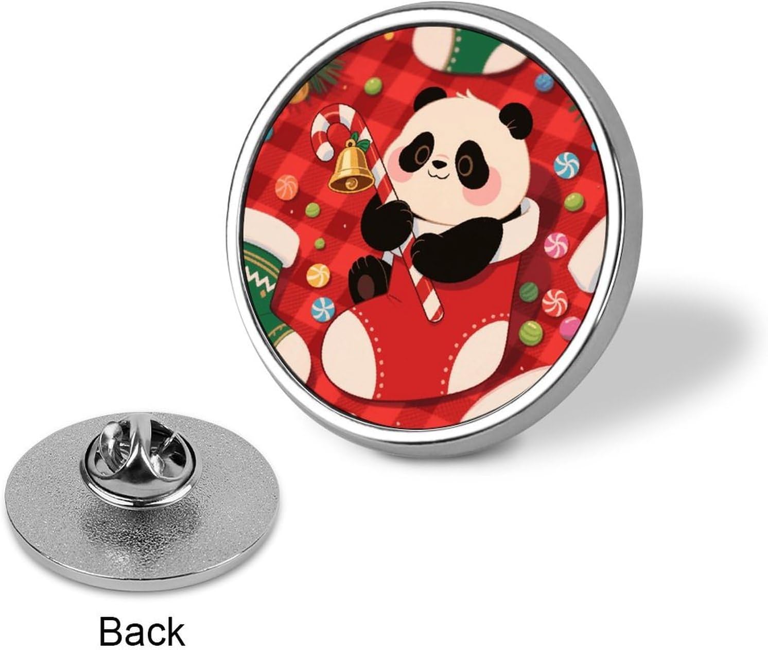Aluminum Alloy Lapel Pin Round Backpack Pins, Christmas Red Panda image 3