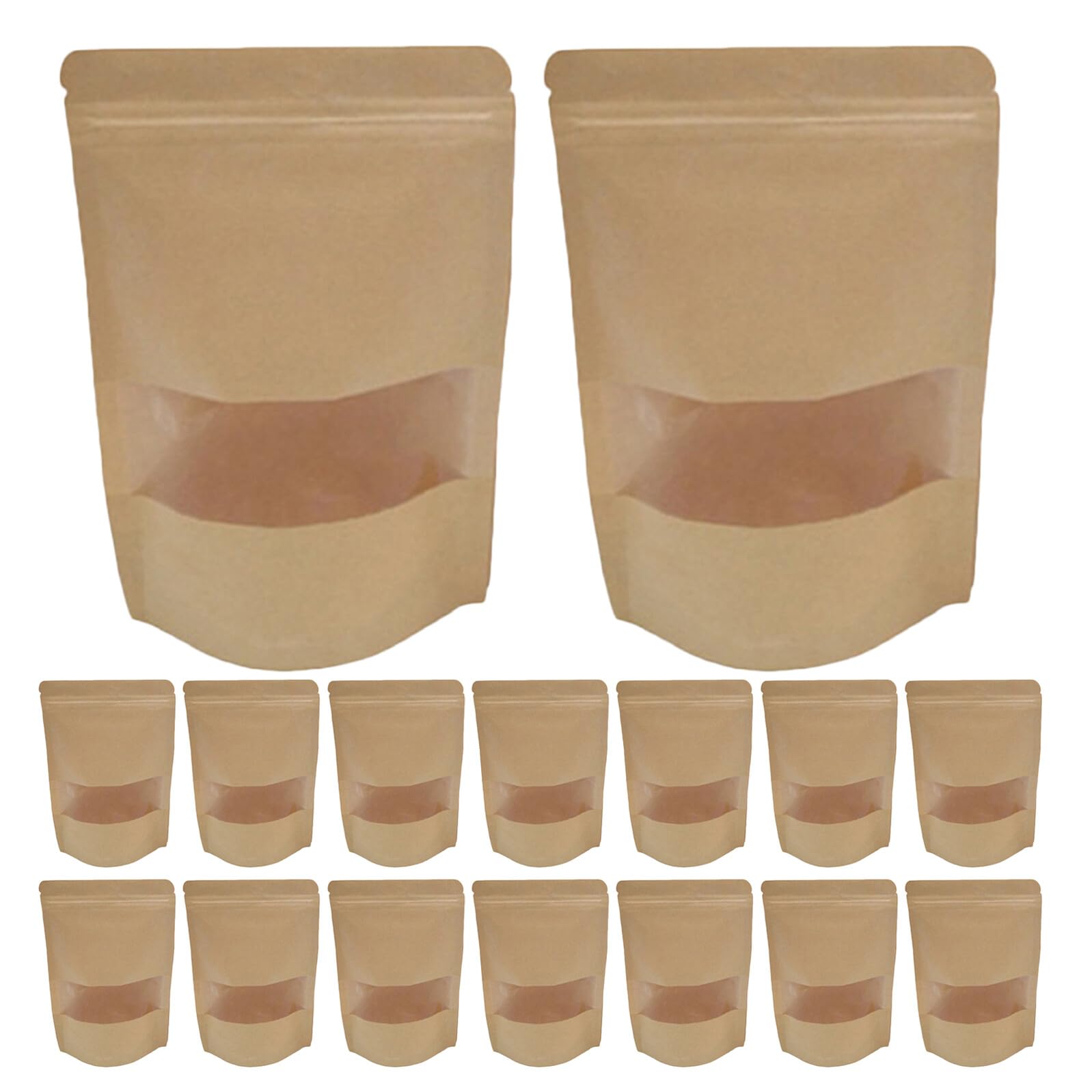 Yardwe 50pièces Sachets à Fenêtre Papier Kraft Sacs De Conservation Alimentaire Réutilisables Avec Fermeture Éclair Pour Emballage De Friandises Biscuits Et Bonbons