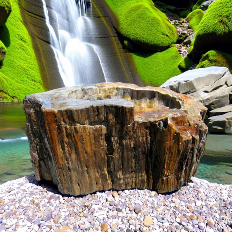 Amazon.co.jp: つくばい 手水鉢 水鉢 大きい 木化石 珪化木 木の化石