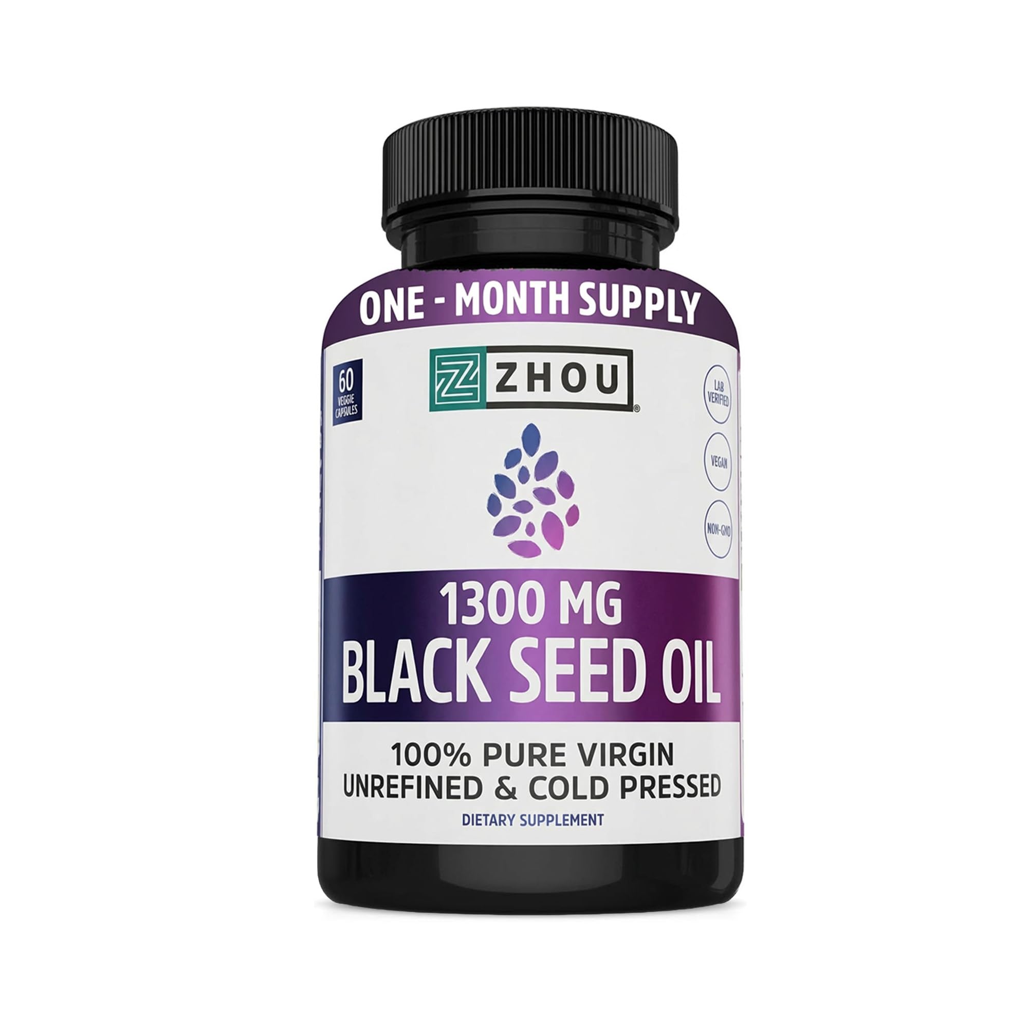 ZHOU Black Seed Oil Capsules - Black Cumin Seed Oil Cold Pressed, Nigella Sativa, Pure Unrefined Blackseed, Premium Supplement for Health, Hair & Skin w/Thymoquinone - 60 Capsules (Pack of 1)