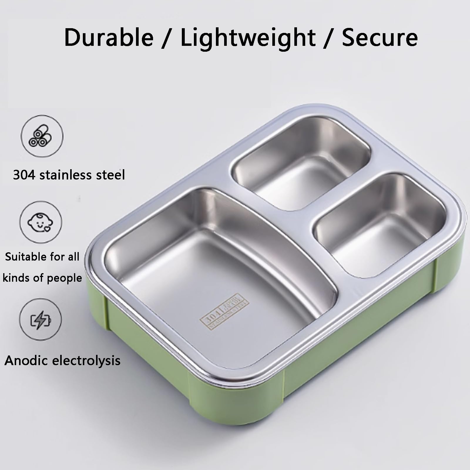 Borsa Termica Porta Pranzo, Schiscetta Pranzo, Bento Box in Acciaio Inossidabile, Lunch Box in Metallo A 3 Scomparti, Chiusura Ermetica, con Set di Utensili (Verde, 1200 Ml)(White,Large)