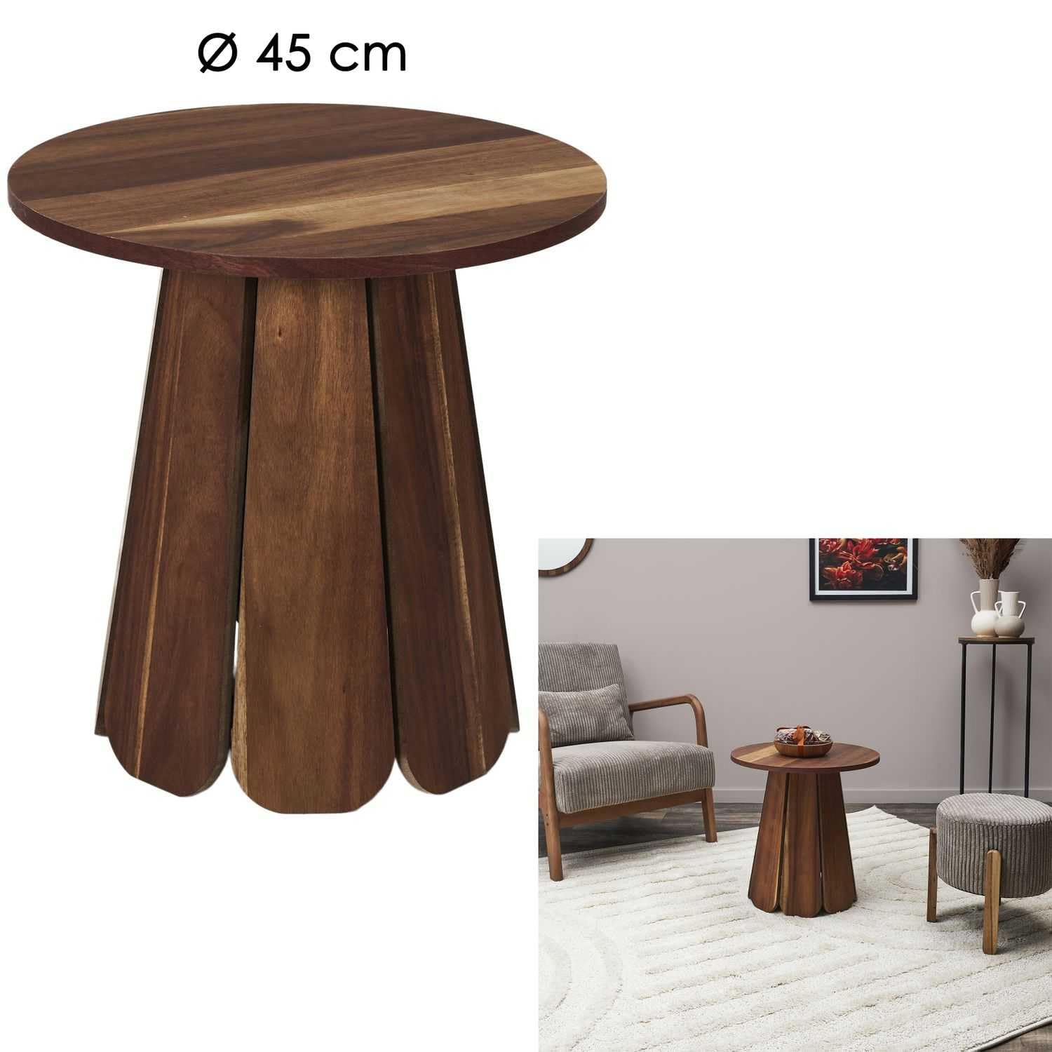 HOME DECO FACTORY, HD0347, Table d'Appoint D45Cm Will, Collection Softness, Mobilier, Table Et Bureau, Table d'Appoint - Gigogne, 45x45x45 cm, Marron | Métal et bois, table d'appoint Will, collection Softness, diamètre 45 cm, salon, marron