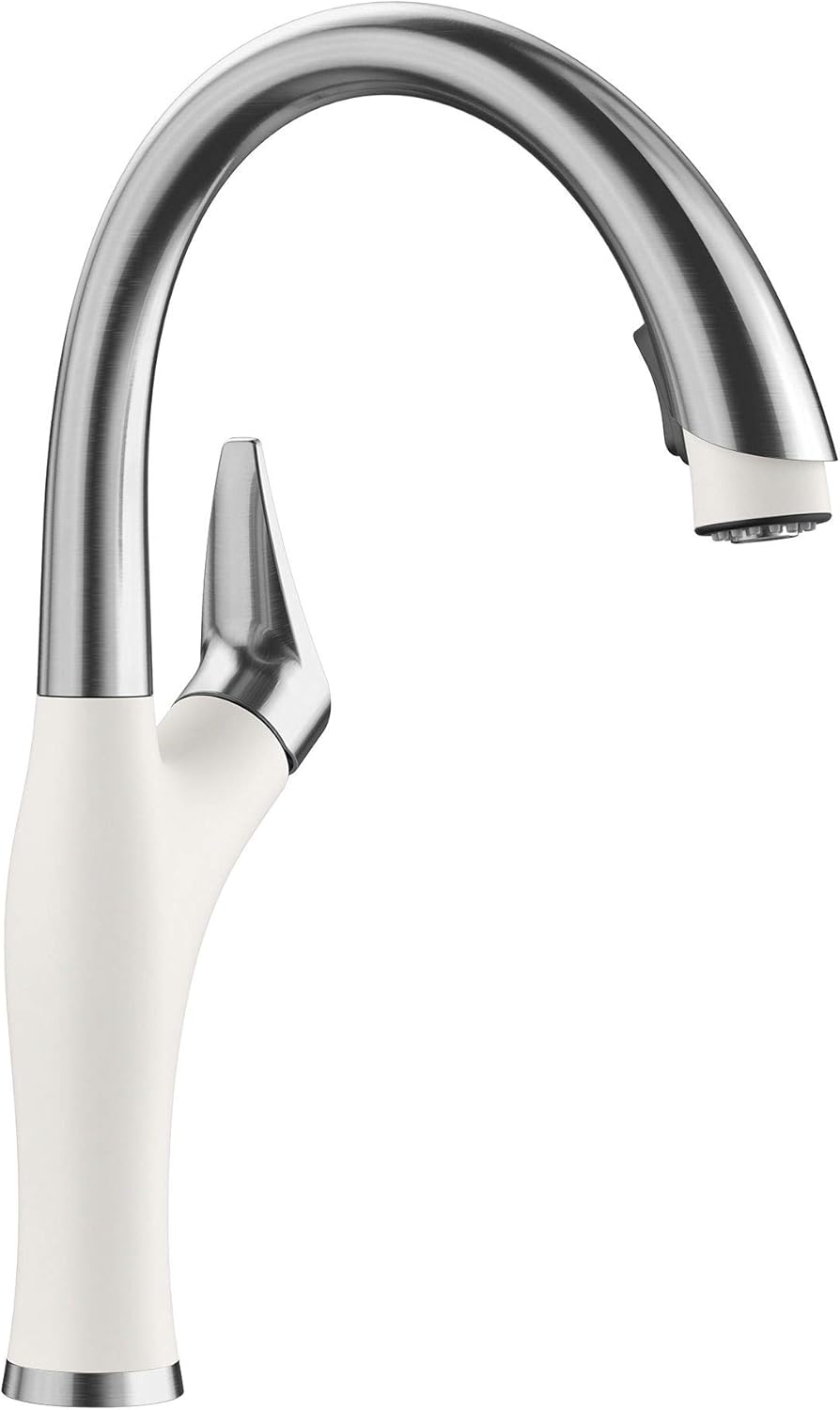 BLANCO, White 442036 ARTONA Color-Coordinated Pull-Down Dual Spray Kitchen Faucet, 1.5 GPM