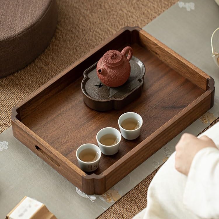 Bandeja de nogal para juego de té, bandeja de almacenamiento rectangular de madera, perfecta para uso doméstico y decoración de cocina, ideal para servir tazas de agua y té