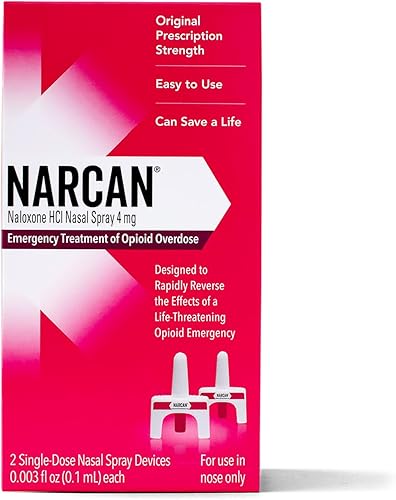 NARCAN Spray nasal 4 mg, Tratamiento de emergencia de sobredosis de opioides, 2 dispositivos de dosis única