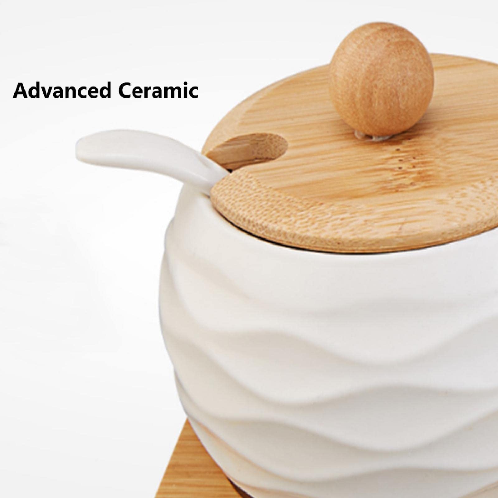 Set di vasetti per spezie in ceramica con vasetti da portata e supporto in bambù per zucchero, servire, tè, caffè, spezie, sale