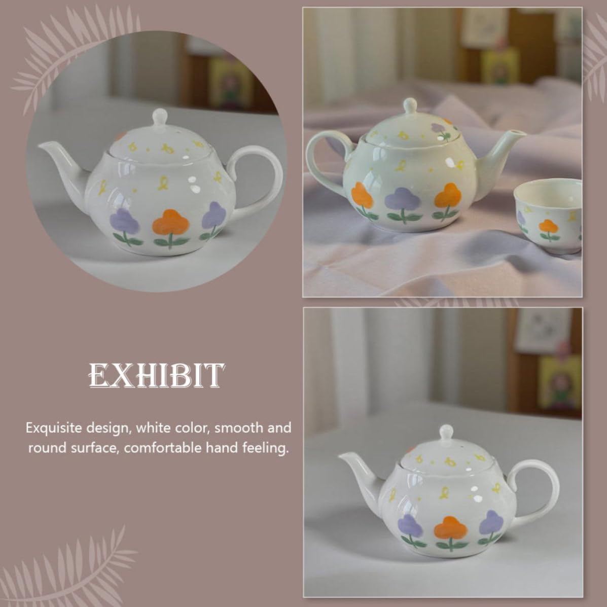 Teiera Giapponese in Ceramica 380ml Bianca Rotonda | Finitura Liscia e Arrotondata, Facile da Pulire, Sensazione Confortevole, per Studio e Ufficio