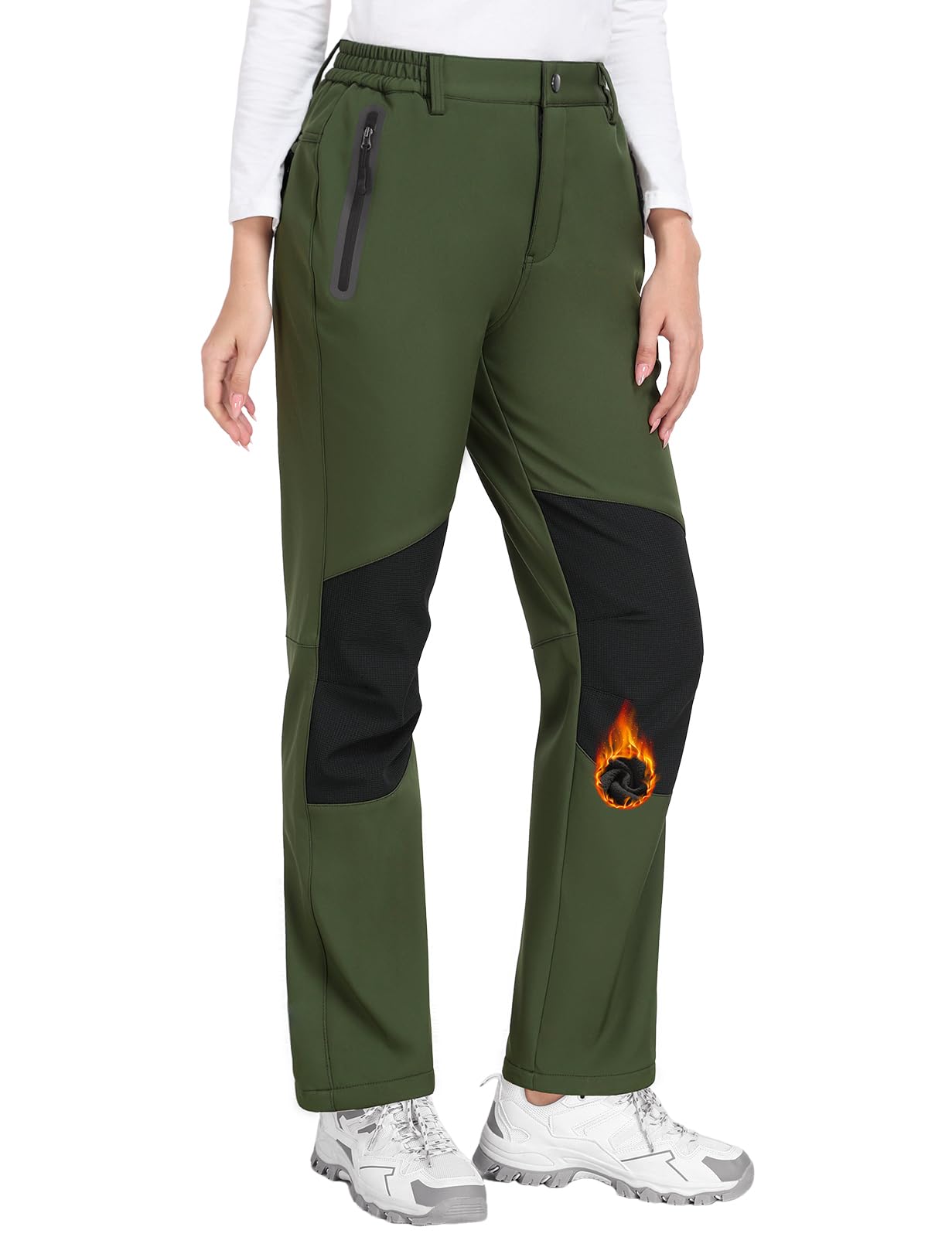 CMTOP Pantaloni Trekking Donna Invernali Termici Pantaloni Sci Impermeabile Felpati Pantaloni Softshell Caldo Larghi Escursionismo Pantaloni Tuta per Montagna Sportivi Outdoor Lavoro con Tasches