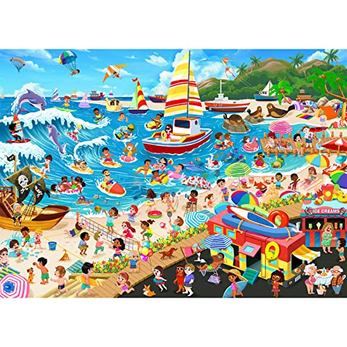 Huadada Jigsaw Puzzles 1000 Pieces For Adults, Beach Day Puzzles For Adults And Kids Unique Shape Pieces Funny Beach Puzzle (27.56" X 19.69") #TOP13