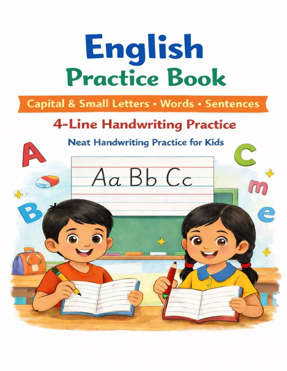 English Handwriting Practice Book for Kids: 4-Line Writing Practice for Capital & Small Letters for Kids