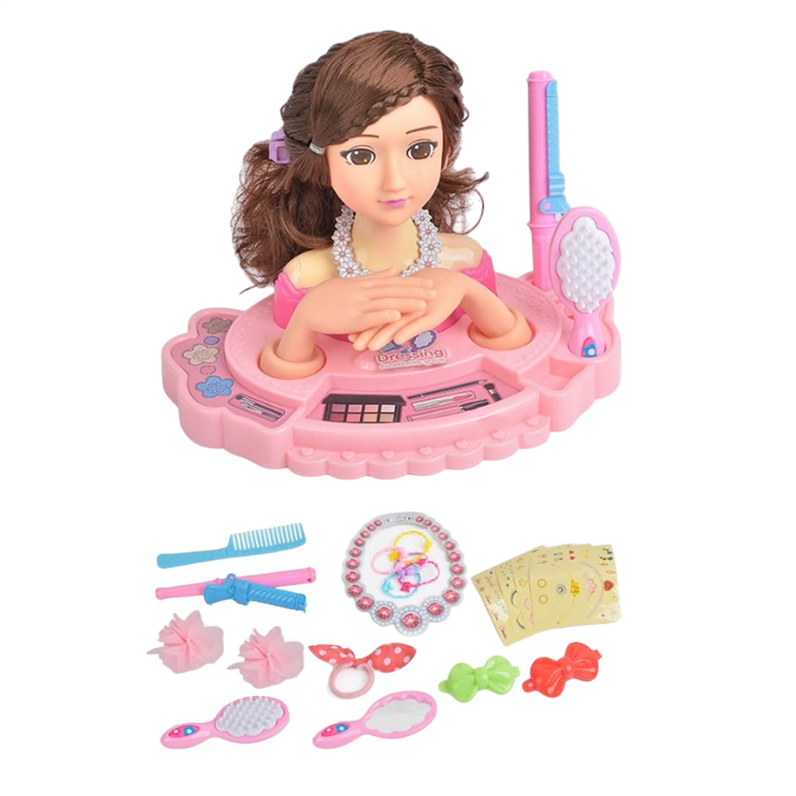 Cabeza de muñeca para niños para peinar el cabello - Kit de peluquería y maquillaje multiusos para niñas con cepillos, peines y accesorios, juego de actividades de juego creativo | Regalo ideal para N