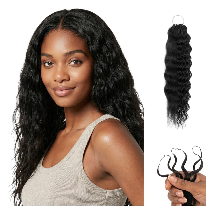 100% Unprocessed Remy Human Hair Feather Crochet Extensions for Women – Reusable, Invisible Knotless Feather Hair - Wet & Wavy - Natural Black