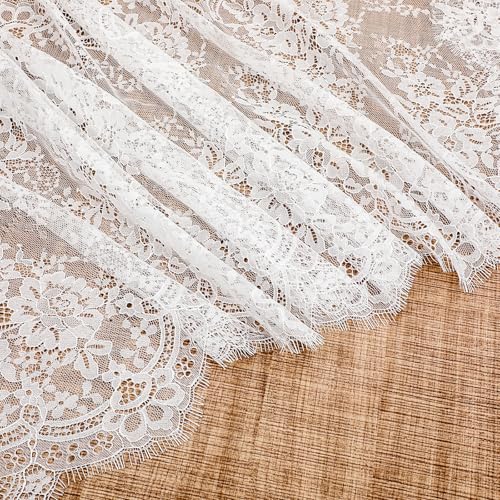Floral Embroidered Laces Fabric 15.75 Wide 3 Yard White Eyelash Lace Fabric Lace Ribbon Laces Trim Ribbon for Wedding Sewing DIY Crafting Home Decor (White)