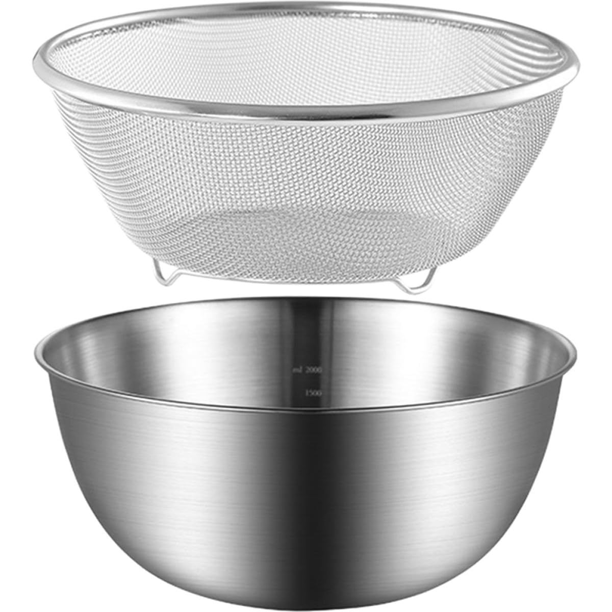 TOYANDONA Set Scolapasta in Acciaio Inossidabile Multiuso 2 Pezzi Fondo Piatto per Lavare Riso, Frutta e Verdura in Cucina Pratica e Resistente Colore Argento