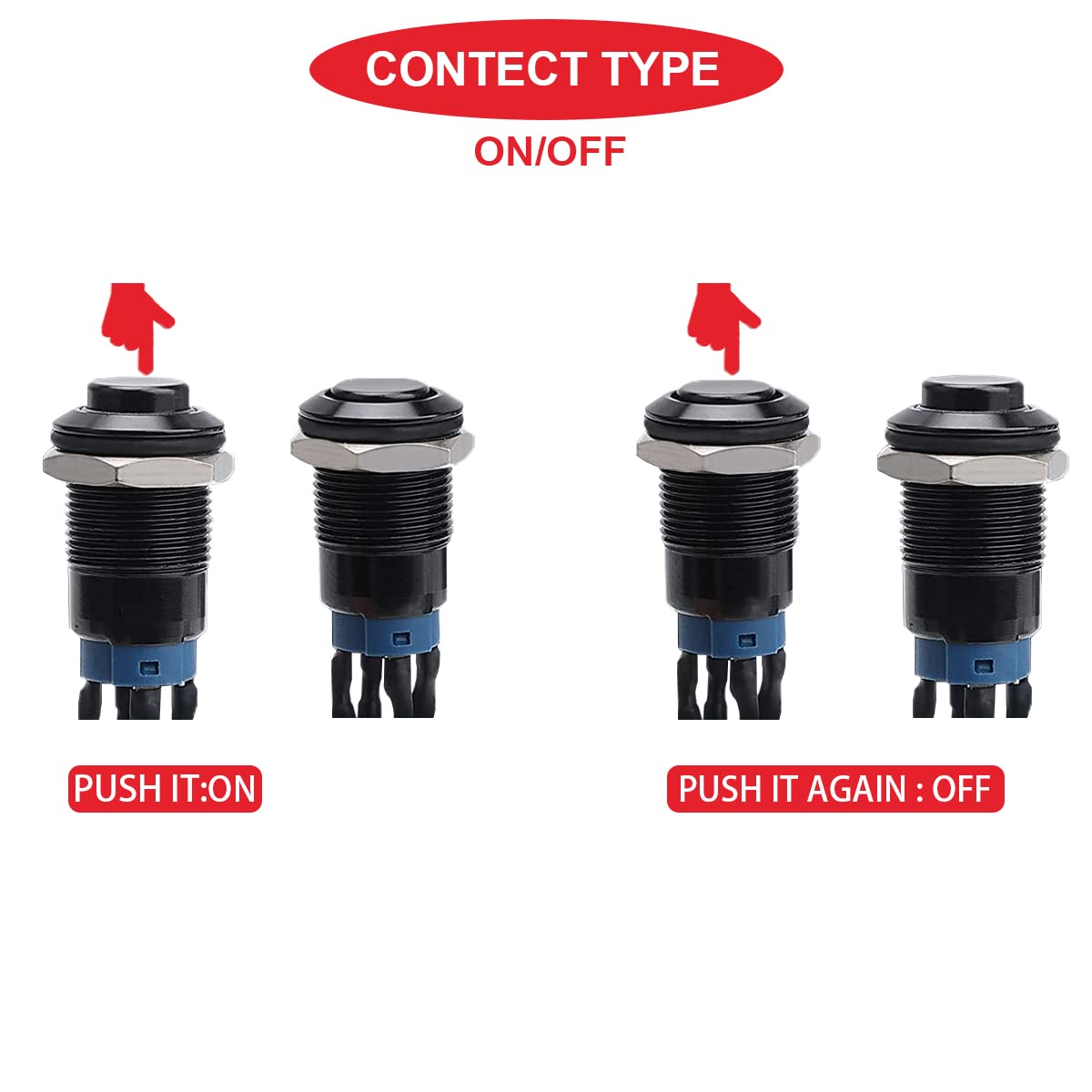 12v Switch Latching Push Button Switch Self-Locking Switch, Metal Black ...