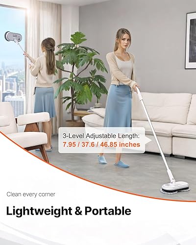 Miniatura 6 de VEVOR Trapeador eléctrico inalámbrico, batería potente de hasta 70 minutos, trapeador eléctrico giratorio con cabezales giratorios dobles, 4