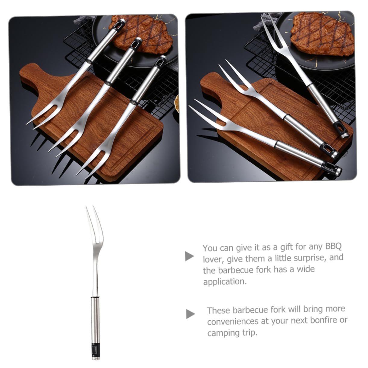 VICASKY Stainless Steel Bbq Fork for Outdoor Cooking Shaped Roasting Meat Fork Comfortable Handle for Grilling Chicken Fish Hot Dogs and Steak