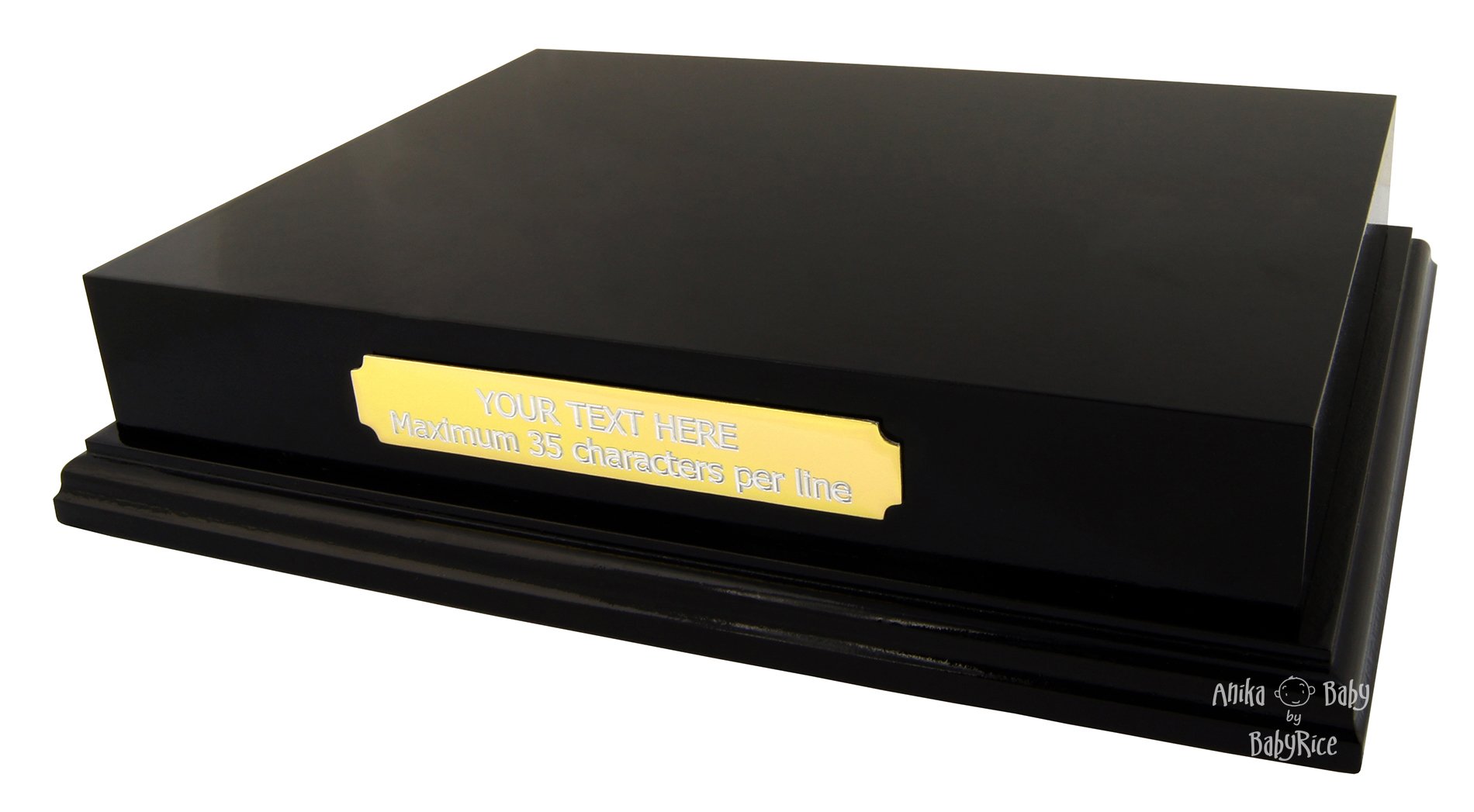 Babyrice Gold Plaque Engraved New Black Display Plinth Base 8X6 Top Ornament Trophy