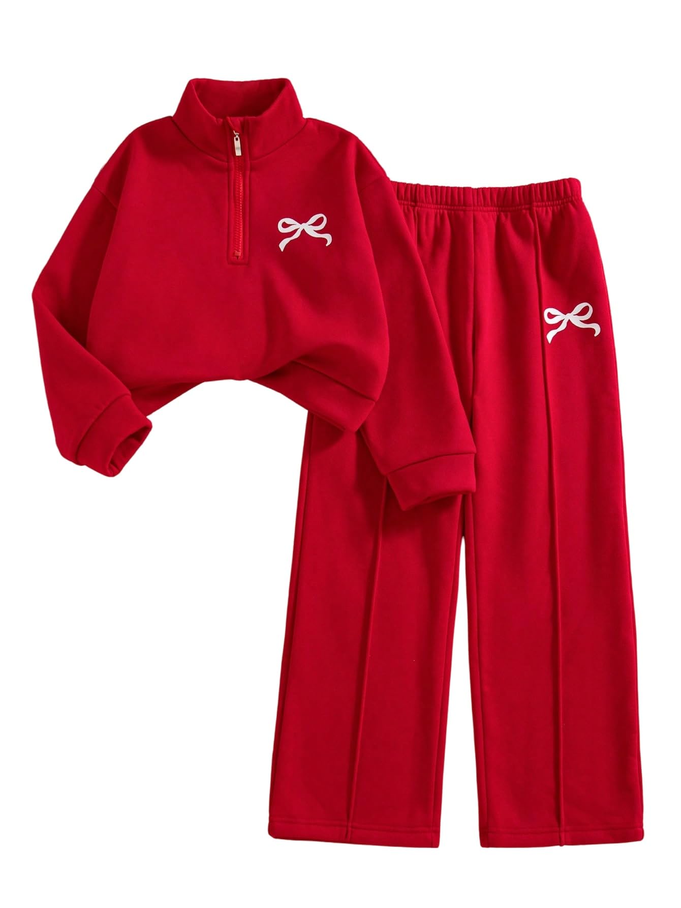 SweatyRocks Dwuczęściowy zestaw odzieży dla dziewczynek w wieku 8-12 lat, bluza i spodnie, spodnie do biegania, z kokardką, ubrania