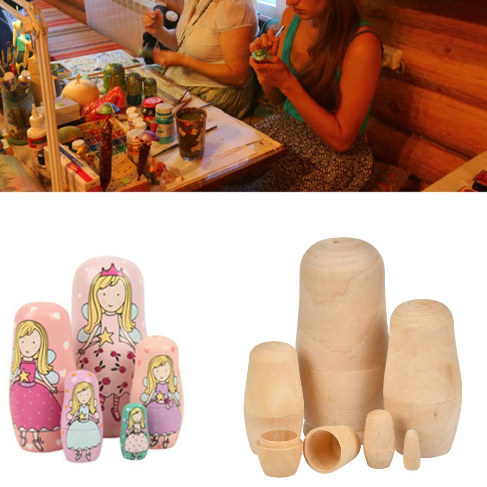 FOCCTS poupées gigognes en Bois, poupées Russes Non peintes, Ensemble de 6 poupées empilables matriochka Russe Enfants Jouet décorations-Cadeaux