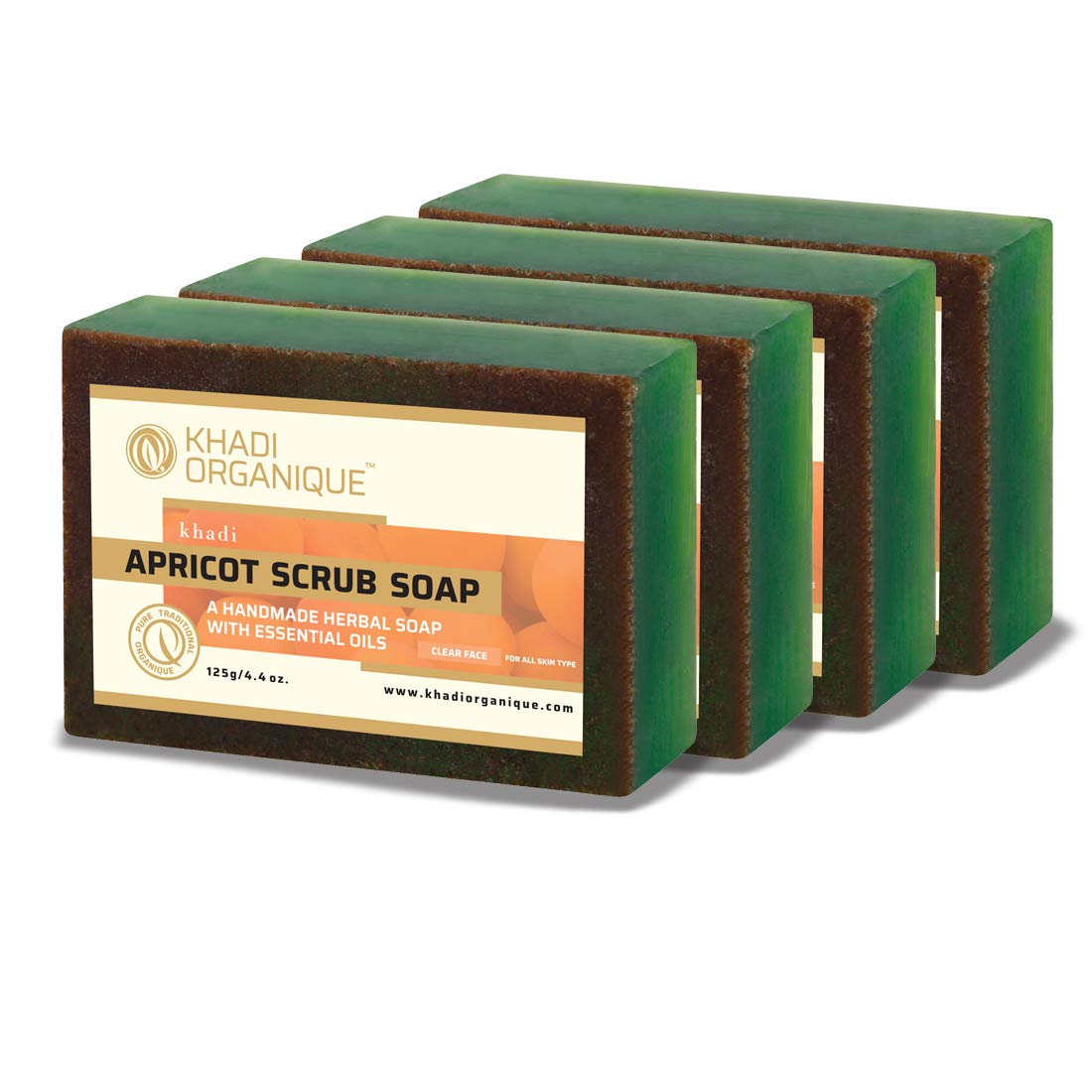 Khadi Organique Pure Natural & Herbal Apricot Scrub Soap Combo Kit Pack of 4 500gm