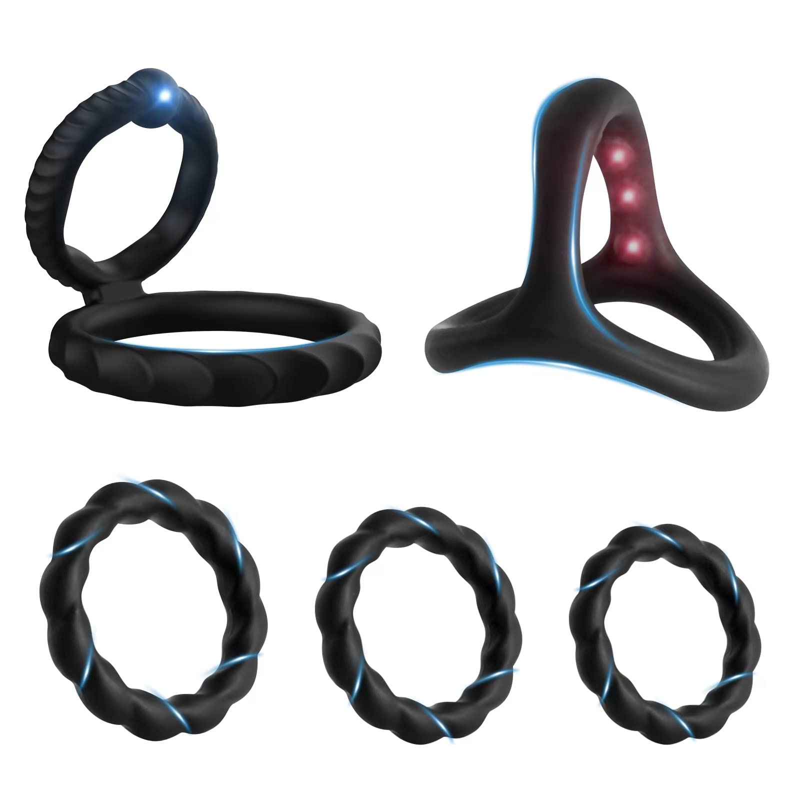 New Pc5 Silicone Penis Ring Combo Set, Enhance Erection Fun, Soft Silicone Penis Ring, Elasticity, Make Penis Longer, Harder, Longer Lasting Adult Sex Toys and Games.