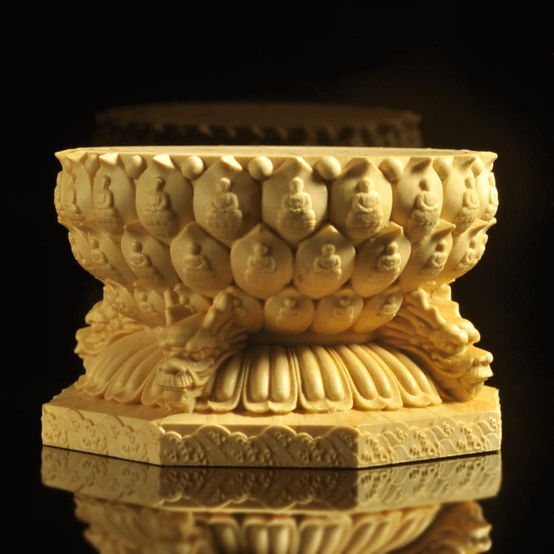 Amazon｜木彫り 六角仏像台 天然木製(柘植ツゲ) 小(高さ5cm×蓮の花内径