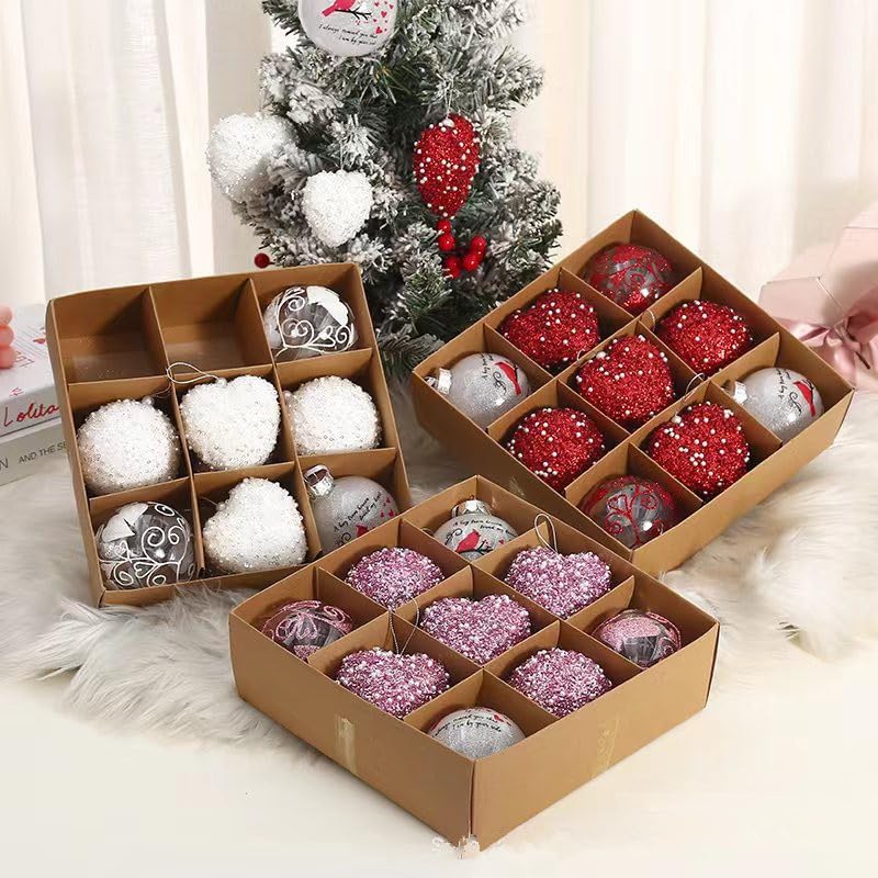 Bola de decoración de Amor, Bolas de Navidad de champaña 12pcs 6-8cm Baubles Decoraciones claras para Las Vacaciones del árbol Casa Decoración de la Fiesta de Navidad (Blanco)