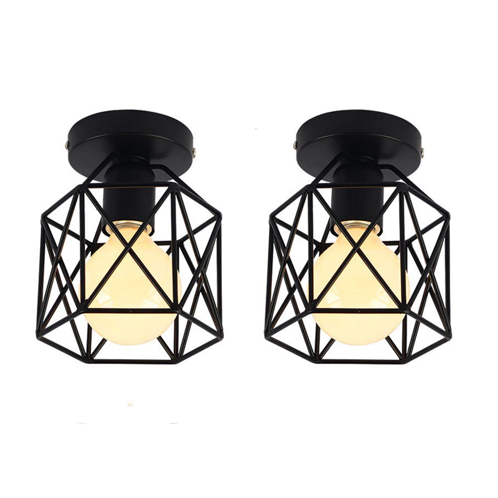 Idegu Black 2 × Industrial Square Metal Cage Ceiling Light Shade E27