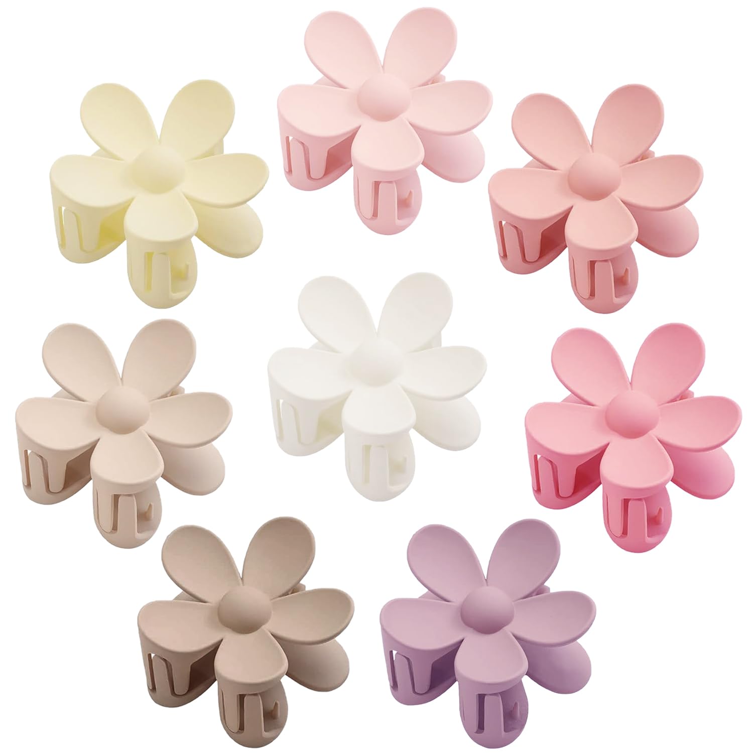 Flower Hair Clips 8PCS, Large Claw Clips for Women Girls Thick Thin Hair, Strong Hold Nonslip Big Dasiy Jaw Clamps Matte Hair Accessories 8 Colors